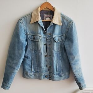 Light Blue Denim Jacket with Cream Collar